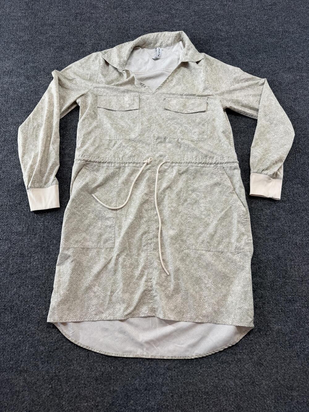 Athleta Shirt Dress Womens Small Gray Animal Print Hi-Low Drawstring Pockets